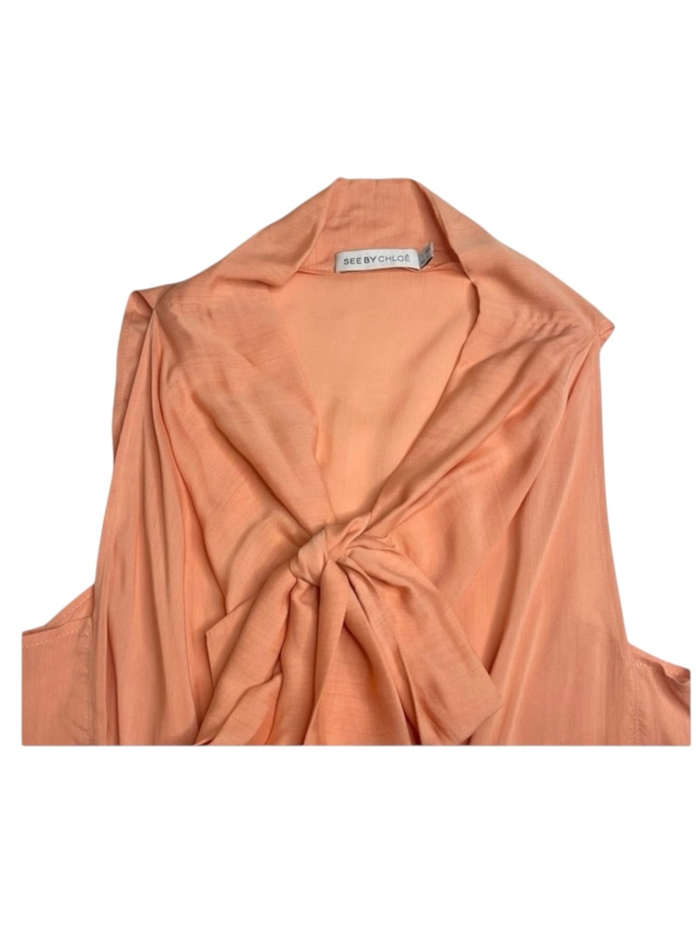 See by Chloe ༻ Pussy Bow Silk Crepe Crepon Sleeveless Top ༻Coral Pink Orange ༻ 6 - Picture 7 of 16